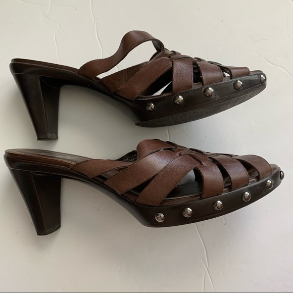 Victoria Spencer Limits Strappy Leather Mule High Heel Sandals Dark Brown 9.5M - Picture 2 of 8